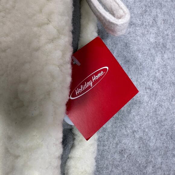 Holiday Home Christmas Farmhouse Stocking 18.5" Gray Plaid White Faux Fur Cuff - Picture 2 of 4